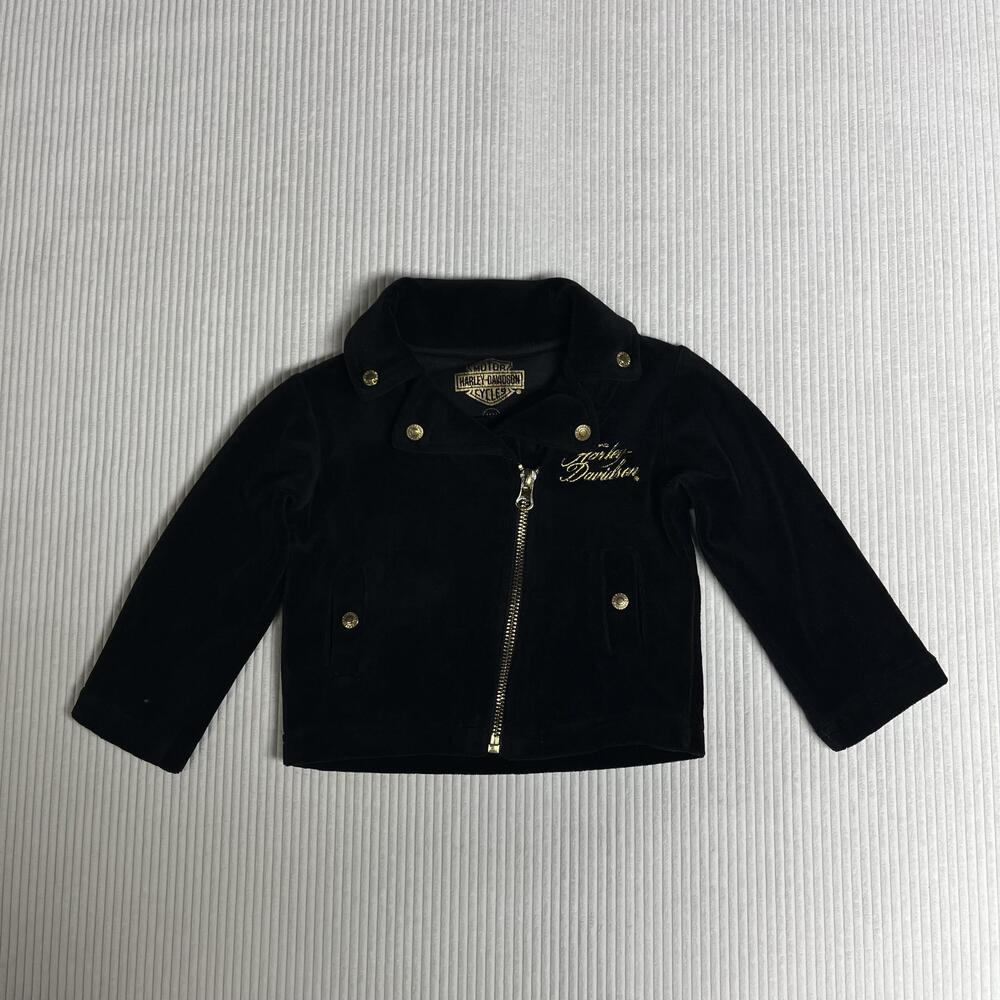 Harley-Davidson Jacket Infant Girls 18M Black Velour Moto Zip Sequin Logo Biker